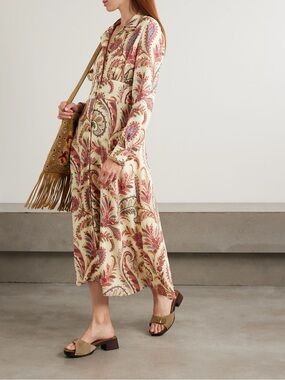 NWOT ETRO Etro Cream Paisley Button-Front Down Midi Dress 48